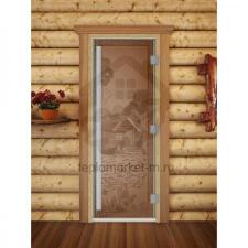 Дверь для бани DoorWood Престиж с рисунком quot;Банька в лесуquot; Бронза матовая, 1900x700 мм