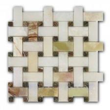 Мозаика из натурального камня ArtNatura Marble Mosaic Basket Weave (Verde Onix + Rain Forest Green) (плитка 30x60 + 15x15 мм), лист 305x305 мм (0,47 м2/упак)