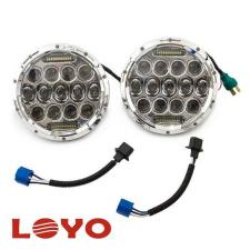 Головные LED фары 7quot; дюймов LOYO 0075A SILVER хромированные для Jeep Wrangler/Rubicon, Land Rover Defender, Нива, УАЗ, Hummer H2, с ДХО, 75 Вт