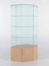 Витрина стеклянная quot;истраquot; угловая №18 шестигранная (с дверкой, задние стенки - стекло), Бук Бавария