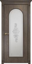 Межкомнатная дверь Оникс Арка 2 (Дуб античный) сатинат белый, контурный витраж №3, штапик полукруглый