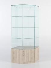 Витрина стеклянная quot;истраquot; угловая №18 шестигранная (с дверкой, задние стенки - стекло), Дуб Сонома