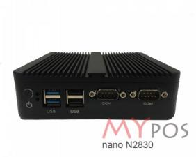 POS-компьютер myPOS nano N2830, 4Gb, SSD 120 Gb, 4 USB, 2 COM, 12V3A, цвет черный, лицензия на OS Windows