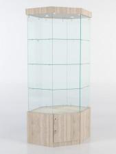 Витрина стеклянная quot;истраquot; угловая №17 шестигранная (с дверкой, задние стенки - стекло), Дуб Сонома