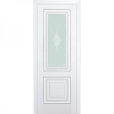 Дверь Profil Doors 28U Аляска со стеклом матовым Кристалл и с серебряным молдингом