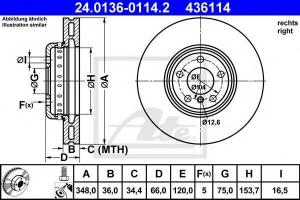 Диск тормозной передний правый для bmw f01/f07/f10/f11 2.0-3.0i/d 10 Ate 24013601142