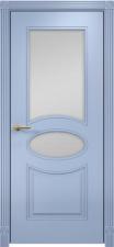 Дверь Оникс Эллипс фрезерованное Цвет:эмаль голубая мдф Остекление:Сатинат белый