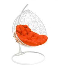 Подвесное кресло quot;Для двоихquot; Ротанг, с оранжевой подушкой Белое