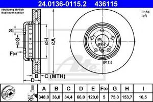 Диск тормозной передний левый для bmw f01/f07/f10/f11 2.0-3.0i/d 10 Ate 24013601152