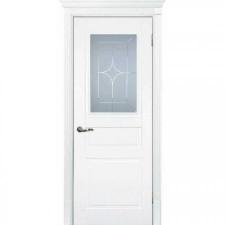 Межкомнатная Дверь Смальта 01 Белый ral 9003 текона Эмаль Сатинат, гравированное со стеклом, Размер Полотна 2000 х 800