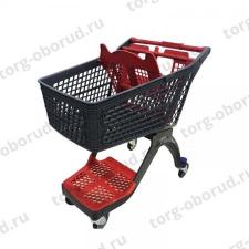 Покупательская тележка пластиковая для магазина и супермаркета, на колесах KTO-STP120-GR/RD
