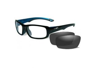 Очки Wiley X GAMER с глянцевой оправой черно-синий металлик, линзы прозрачные и серые