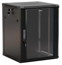 Hyperline TWB-0666-GP-RAL9004 Шкаф настенный 19-дюймовый (19quot;), 6U, 367x600х600мм, стеклянная дверь с перфорацией по бокам, ручка с замком, цвет черный (RAL 9004) (разобранный)