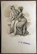 Антикварная открытка "Беседа влюбленных". Тиснение