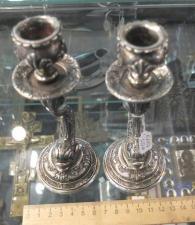 Серебряные парные подсвечники Рыбы Киты, серебро 800 проба, 19 век общий