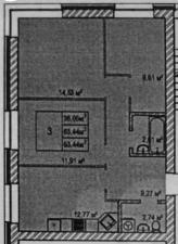 3-комнатная квартира, 63.4 кв.м.