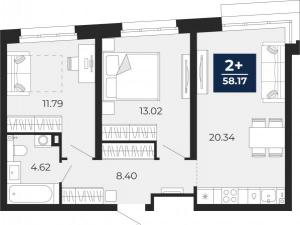 Продается 2-комнатная квартира с отделкой в новом жилом комплексе