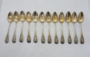 Серебряные чайные ложечки 12 шт, комплект, Европа, 19 век