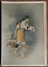 Антикварная открытка "Девушка с корзиной цветов"