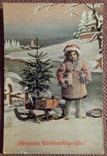 Антикварная открытка "Сердечные Рождественские поздравления". Германия. Серебрение