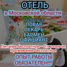 Пекарь, Повар, Официант, Бармен в Отель в Московской области