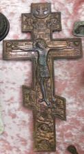 Бронзовый крест распятие напрестольный, большой, 19 век